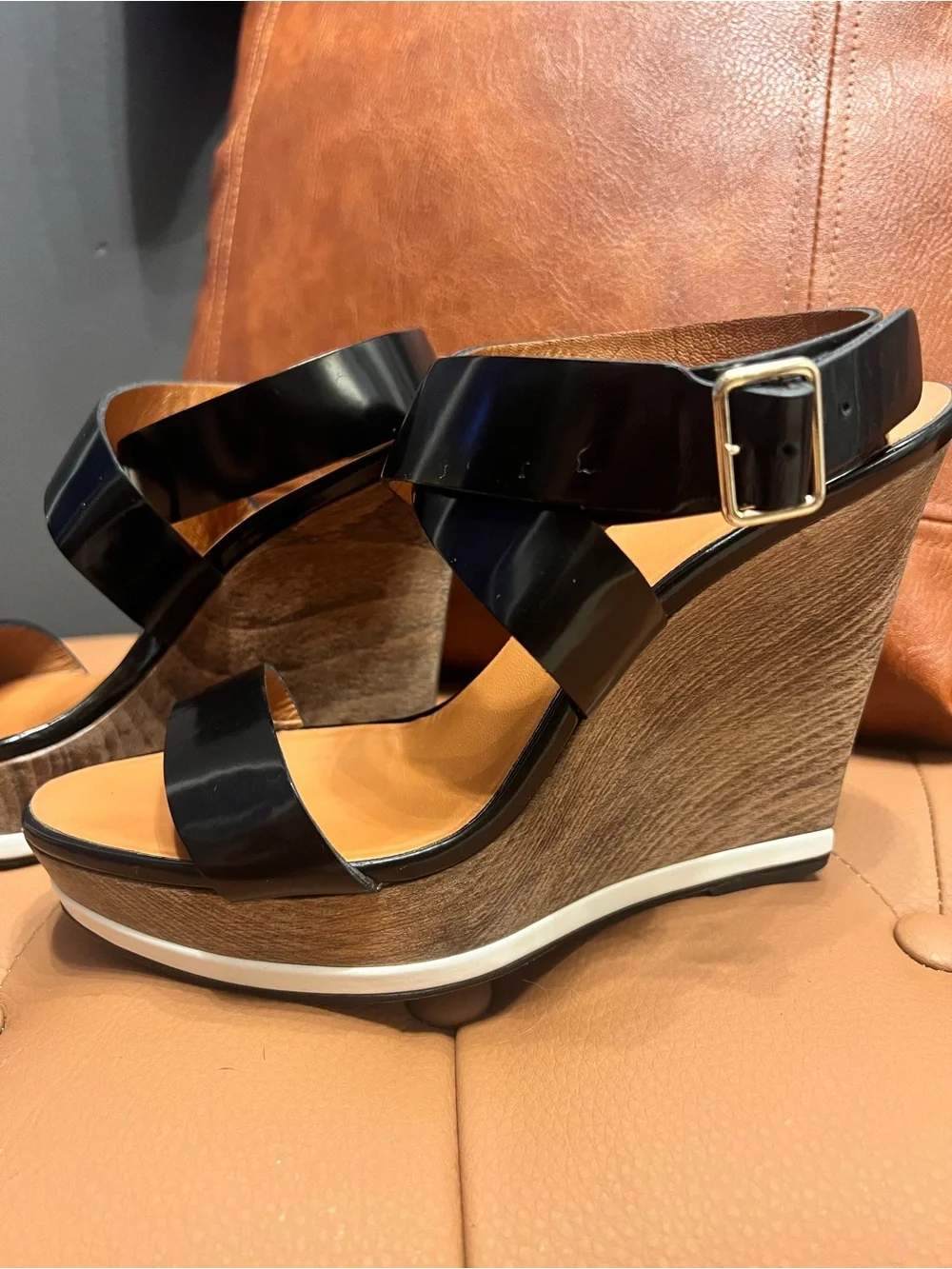 Givenchy Black Leather Ankle-Strap Platform Wedges